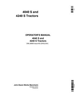 John Deere 4040 S/4240 S Tractor Operator manual OML38685 — actual manual cover