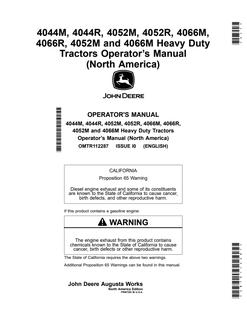 John Deere 4044M/4044R/4052M/4052R/4066M/4066R HD Tractor Operator manual OMTR112287 — actual manual cover