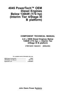 John Deere 4045 PowerTech OEM Diesel Engine Engine Component technical manual CTM114619 — actual manual cover