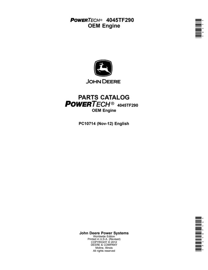 John Deere 4045TF290 Engine Parts catalog PC10714 — actual manual cover