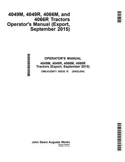 John Deere 4049M/4049R/4066M/4066R Tractor Operator manual OMLVU29871 — actual manual cover