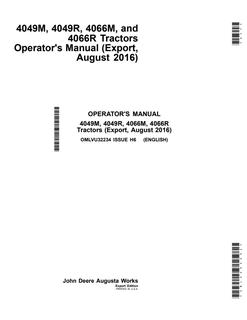 John Deere 4049M/4049R/4066M/4066R Tractor Operator manual OMLVU32234 — actual manual cover