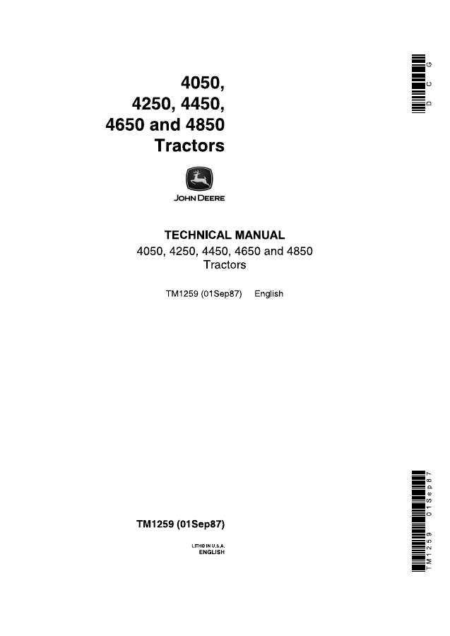 John Deere 4050, 4250, 4450, 4650, 4850 Tractor Technical manual TM1259 — actual manual cover