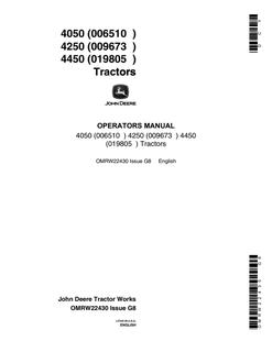 John Deere 4050/4250/4450 Tractor Operator manual OMRW22430 — actual manual cover