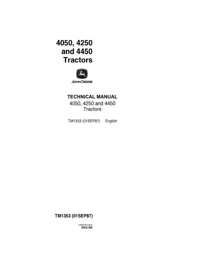 John Deere 4050, 4250 and 4450 Tractor Technical Manual TM1353 — actual manual cover