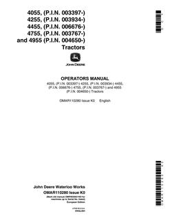 John Deere 4055/4255/4455/4755/4955 Tractor Operator manual OMAR110280 — actual manual cover