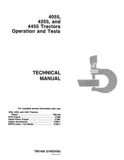 John Deere 4055, 4255, 4455 Tractor Operation and tests technical manual TM1459 — actual manual cover