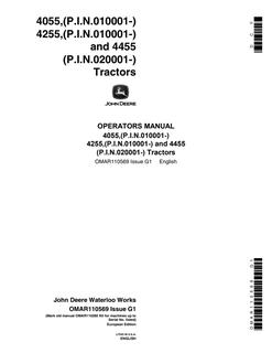 John Deere 4055/4255/4455 Tractor Operator manual OMAR110569 — actual manual cover