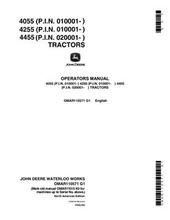 John Deere 4055/4255/4455 Tractor Operator manual OMAR110571 — actual manual cover
