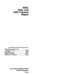 John Deere 4055, 4255, 4455 Tractor Repair Manual TM1458 — actual manual cover
