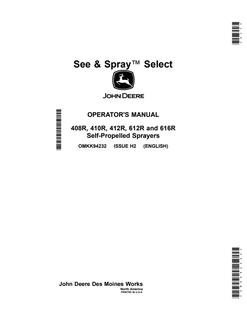 John Deere 408R/410R/412R/612R/616R Self-propelled sprayer Operator manual OMKK94232 — actual manual cover