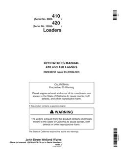 John Deere 410/420 Loader Operator manual OMW49761 — actual manual cover