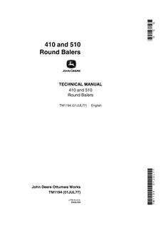 John Deere 410, 510 Round Baler Technical Manual TM1194 — actual manual cover
