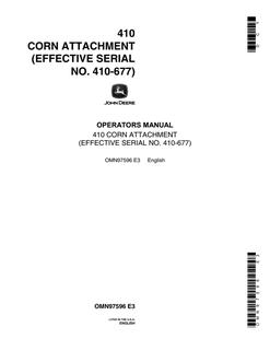 John Deere 410 Corn attachment Operator manual OMN97596 — actual manual cover