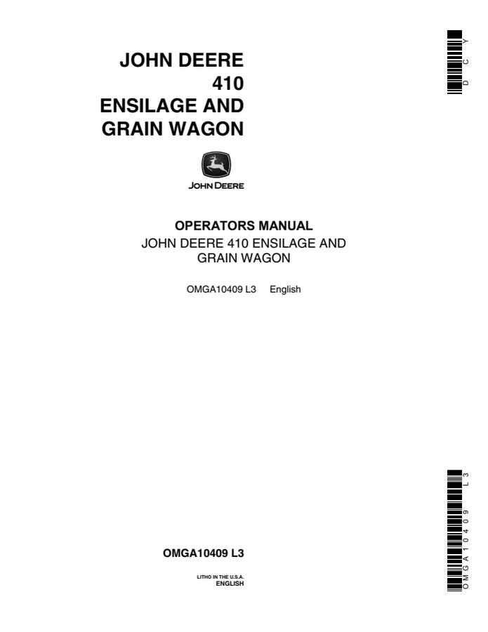 John Deere 410 Wagon Operator manual OMGA10409 — actual manual cover