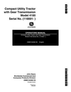 John Deere 4100 Compact utility tractor Operator's manual OMM134596 — actual manual cover