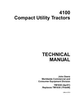 John Deere 4100 Compact Utility Tractor Technical Manual TM1630 — actual manual cover