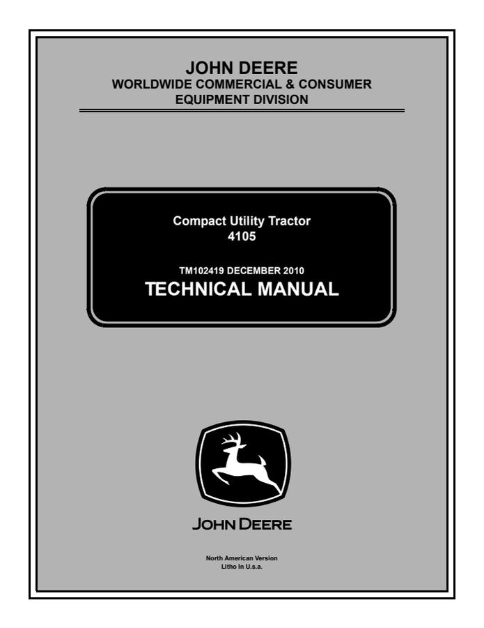 John Deere 4105 Compact utility tractor Technical manual TM102419 — actual manual cover