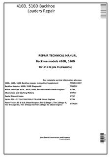 John Deere 410D, 510D Backhoe Loader Repair Technical Manual TM1513 — actual manual cover