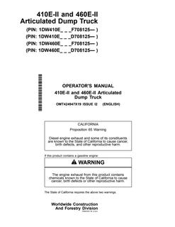 John Deere 410E-II/460E-II Articulated dump truck Operator manual OMT424947X19 — actual manual cover