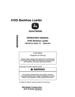 John Deere 410G Backhoe Loader Operator's Manual — actual manual cover