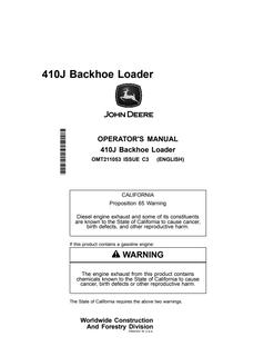 John Deere 410J Backhoe loader Operator manual OMT211053 — actual manual cover