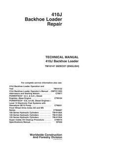 John Deere 410J Backhoe loader Repair technical manual TM10147 — actual manual cover