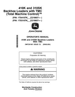 John Deere 410K/310SK Backhoe loader Operator manual OMT281951 — actual manual cover