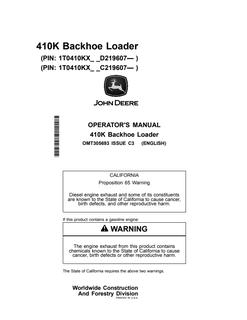 John Deere 410K Backhoe loader Operator's manual OMT305693 — actual manual cover