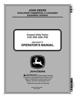 John Deere 4120/4320/4520/4720 Compact utility tractor Operator manual OMLVU23477 — actual manual cover