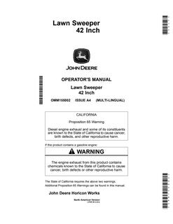John Deere 42-inch Lawn sweeper Operator manual OMM155002 — actual manual cover
