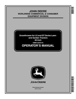 John Deere 42-inch; LX and GT Series tractors Snowthrower Operator manual OMM133878 — actual manual cover