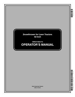 John Deere 42-inch snowthrower for lawn tractors Snowthrower attachment Operator Manual OMGX10635 — actual manual cover