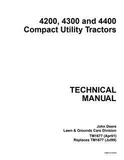 John Deere 4200, 4300, 4400 Compact utility tractor Technical manual TM1677 — actual manual cover
