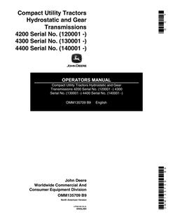 John Deere 4200, 4300 and 4400 Compact utility tractor Operator manual OMM135709 — actual manual cover