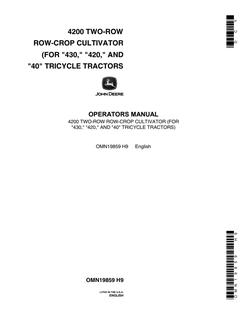 John Deere 4200 two-row Cultivator Operator manual OMN19859 — actual manual cover