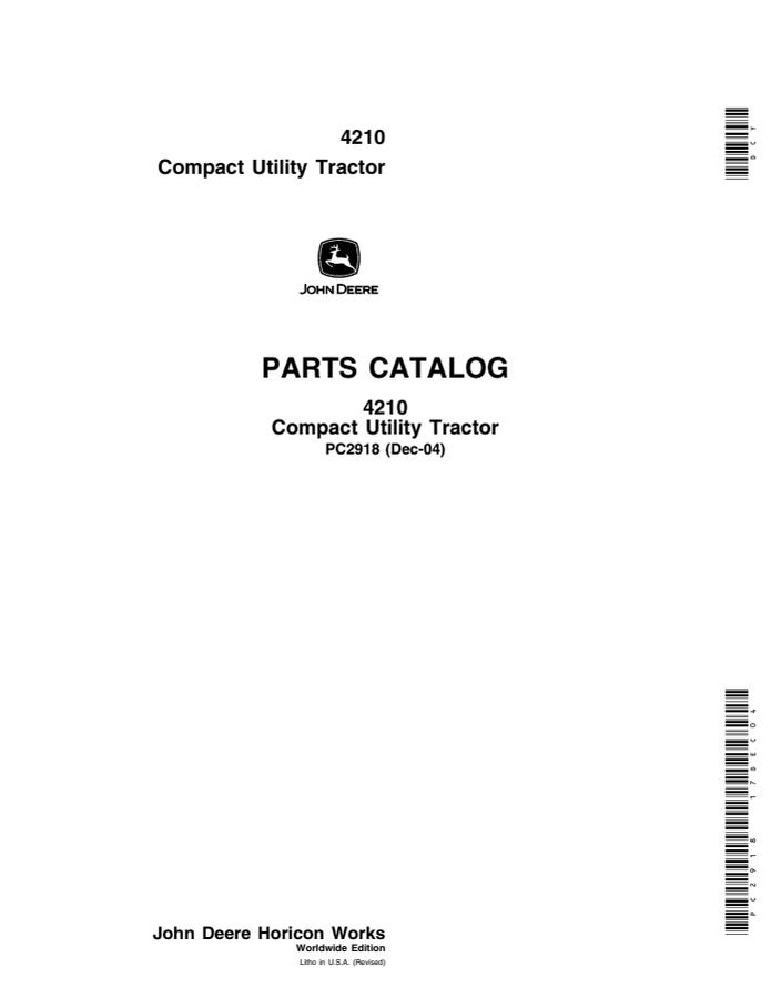 John Deere 4210 Compact Utility Tractor Tractor Parts catalog PC2918 — actual manual cover