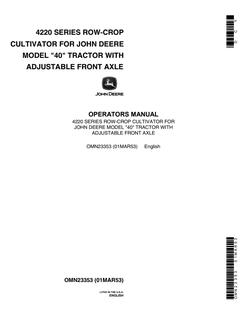 John Deere 4220 Series Cultivator Operator manual OMN23353 — actual manual cover