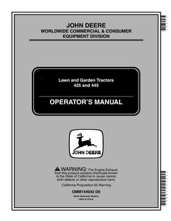 John Deere 425/445 Lawn and garden tractor Operator manual OMM144042 — actual manual cover