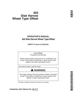 John Deere 425 Disk Harrow Wheel Type Offset Disk harrow Operator's manual OMP57112 — actual manual cover
