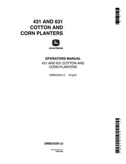 John Deere 431/631 Cotton and corn planter Operator manual OMB25539 — actual manual cover