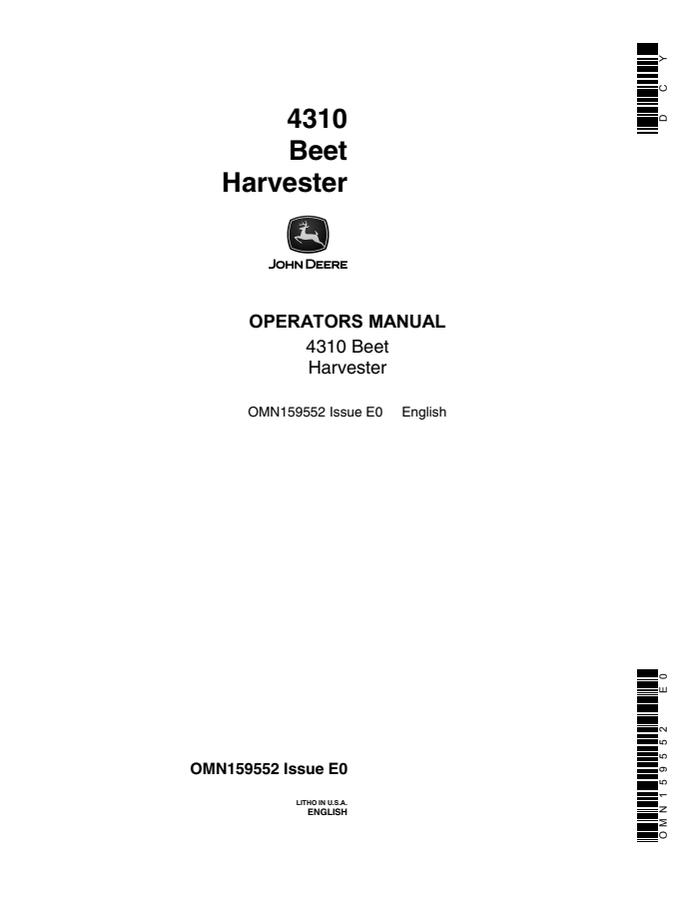 John Deere 431 Beet harvester Operator manual OMN159552 — actual manual cover