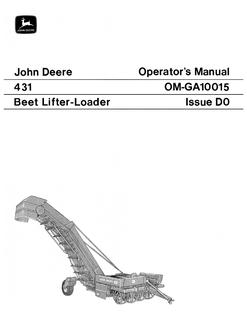 John Deere 431 Beet lifter-loader Operator manual OM-GA10015 — actual manual cover
