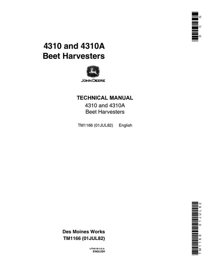 John Deere 4310, 4310A Beet harvester Technical manual TM1166 — actual manual cover