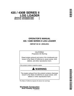 John Deere 435/430B Series II Log loader Operator manual OMF387146 — actual manual cover