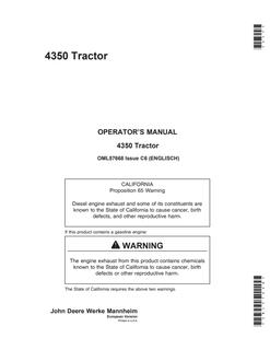 John Deere 4350 Tractor Operator manual OML57668 — actual manual cover