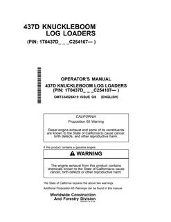 John Deere 437D Knuckleboom log loader Operator manual OMT334826X19 — actual manual cover