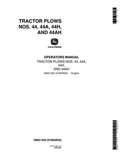 John Deere 44, 44A, 44H, 44AH Tractor plow Operator Manual OMA1352 — actual manual cover