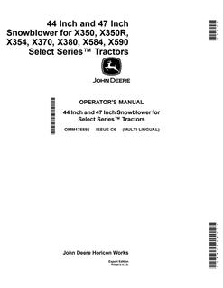 John Deere 44/47-inch Snowblower Operator manual OMM175856 — actual manual cover