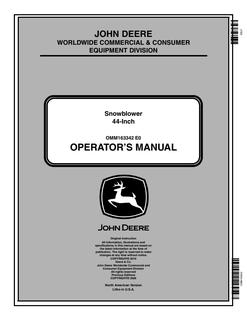 John Deere 44-inch Snowblower Operator manual OMM163342 — actual manual cover
